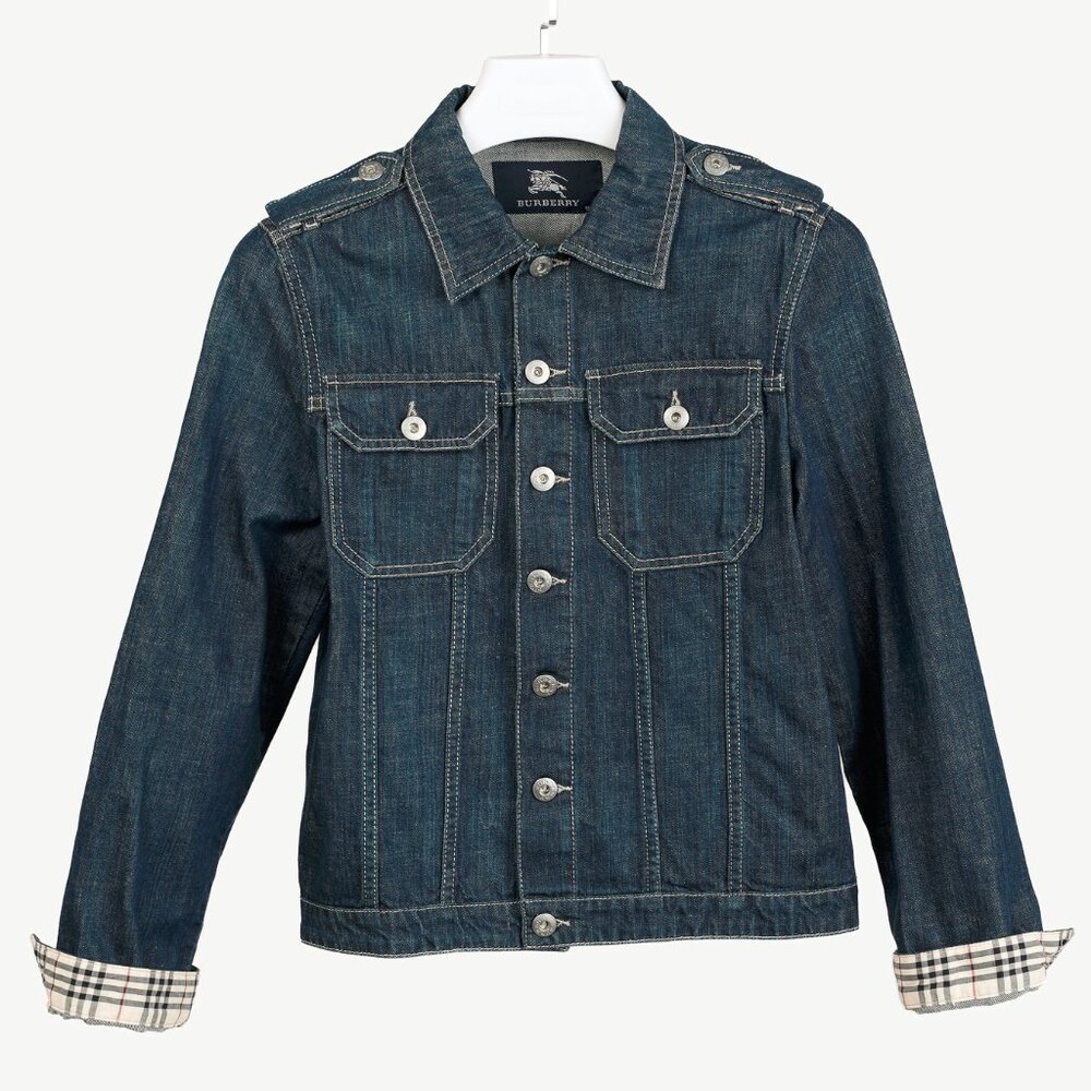 Burberry Check-Cuff Buttoned Denim Jacket